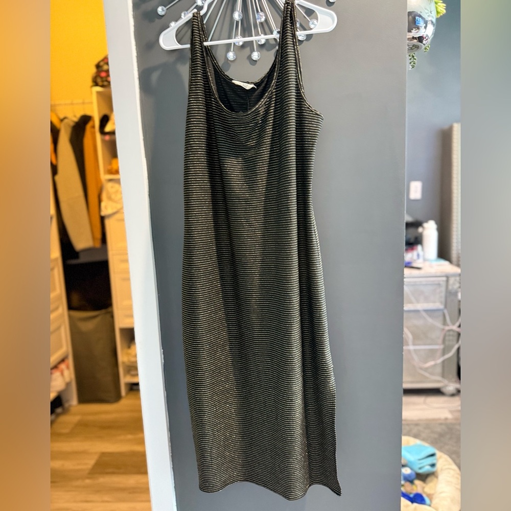 Amante Striped Black and Gold Sleeveless Dress